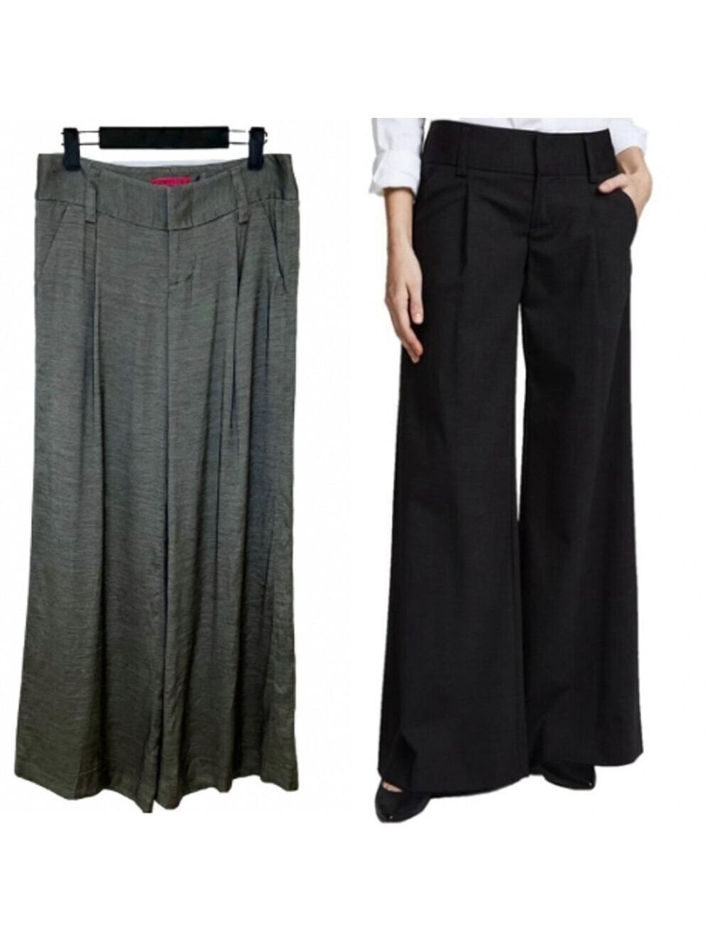 Alice + Olivia Eric Wide Leg Pants Front Pleat Low Rise Size 2 Gray Lightweight